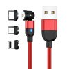 3in1 mágneses USB töltőkábel IPhone Lighting,Micro USB,USB Type-C 100cm fekete 360° - Piros