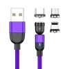 3in1 mágneses USB töltőkábel IPhone Lighting,Micro USB,USB Type-C 200cm fekete 360° - Lila