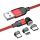 3in1 mágneses USB töltőkábel IPhone Lighting,Micro USB,USB Type-C 200cm fekete 360° - Piros