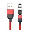 3in1 mágneses USB töltőkábel IPhone Lighting,Micro USB,USB Type-C 200cm fekete 360° - Piros