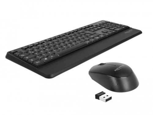 Delock NÉMET Vezetéknélküli fekete (csukló pihentetovel) USB klaviatúra és egér készlet 2,4 GHz