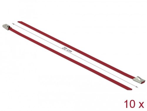 Delock Rozsdamentes Acél Kábelkötegek Hossza 200 x Szélesség 4,6 mm piros 10 db.