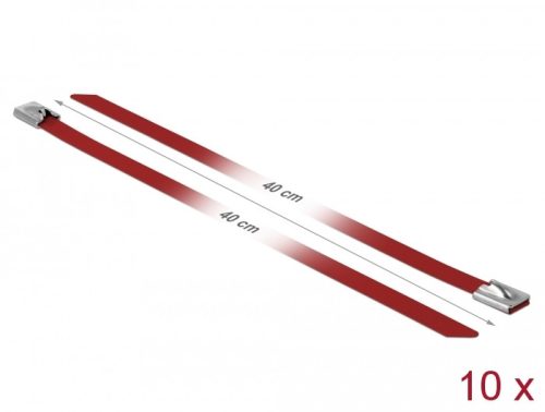 Delock Rozsdamentes Acél Kábelkötegek Hossza 400 x Szélesség 7,9 mm piros 10 db.