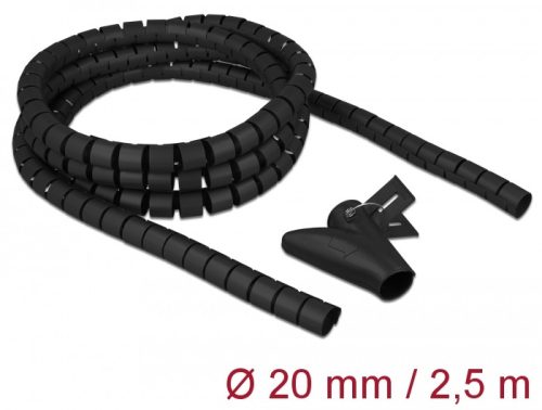 Delock Spirális kábelburkolat behúzó eszközzel 2,5 m x 20 mm fekete
