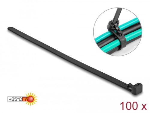 Delock Kábelösszekötő újrahasznosítható hőálló hossza 150 mm, szélessége 7,5 mm, 100 db. Fekete