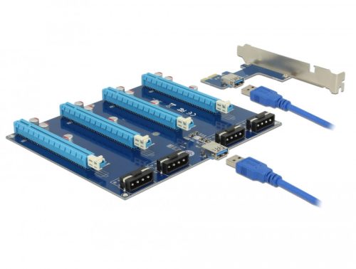 Delock Bővítőkártya PCI Express x1 > 4 x PCIe x16, 60 cm-es USB-kábellel