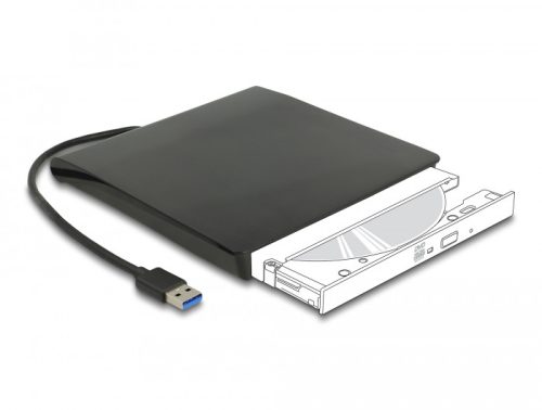 Delock Külső váz 12,7 mm magasságú, 5.25  Slim SATA meghajtókhoz SuperSpeed USB 5 Gbps A-típusú apa csatlakozóval