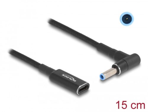 Delock Laptop töltőkábel adapterkábel USB Type-C anya - HP 4,5 x 3,0 mm apa 90 fokban hajlított 15 cm