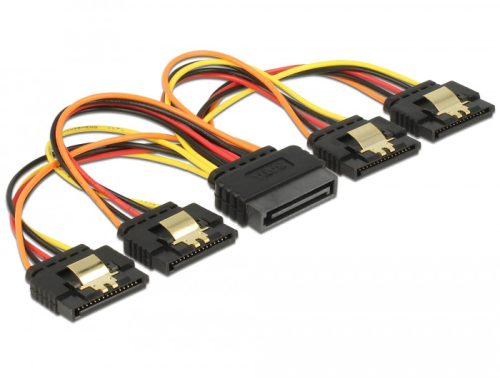 Delock 15 pin-es SATA kábel bemeneti > 15 pin-es SATA tápcsatlakozó kimeneti 4 x egyenes 15 cm