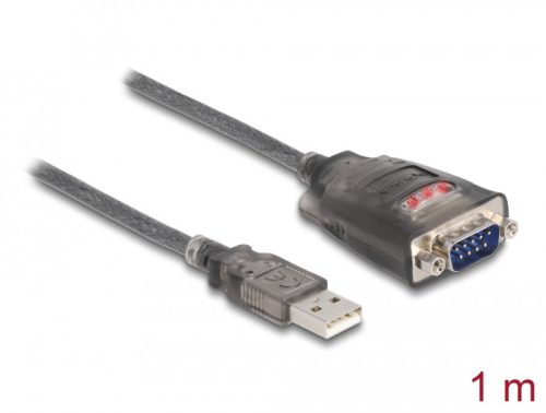 Delock Adapter A-típusú USB 2.0 - 1 x soros RS-232 D-Sub 9 tus apa LED-del 1m