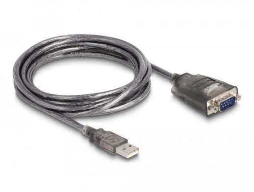 Delock Adapter A-típusú USB 2.0 - 1 x soros RS-232 D-Sub 9 tűs apa anyacsavarokkal, 3 db. LED-del 3 m