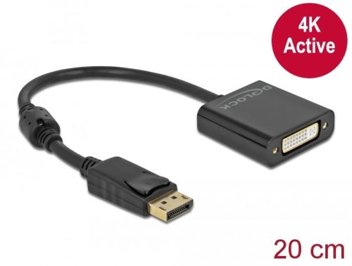 Delock Adapter DisplayPort 1.2-dugós csatlakozó-DVI-csatlakozóhüvely 4K aktív fekete