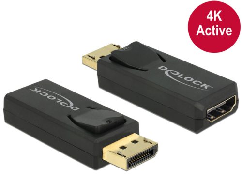 Delock Adapter Displayport 1.2-dugós csatlakozó > HDMI-csatlakozóhüvely 4K aktív, aranyozott, fekete