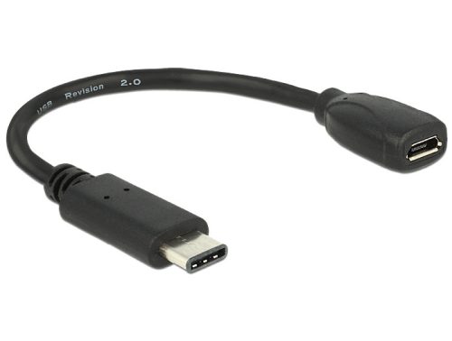 Delock Adapterkábel USB Type-C 2.0 dugó > USB 2.0 Micro-B típusú hüvely 15 cm fekete