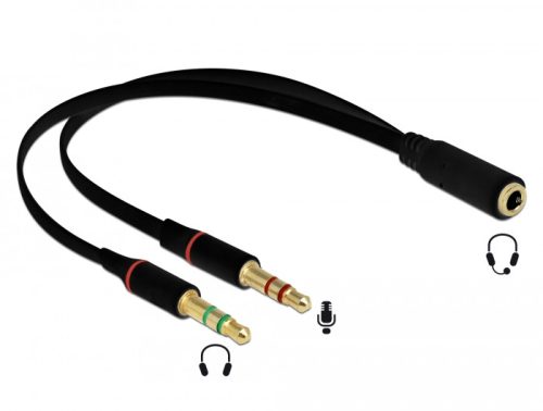 Delock Headset adapter 1 x 3,5 mm-es 4-tűs anya sztereo jack - 2 x 3,5 mm-es, 3-tűs apa sztereo jack