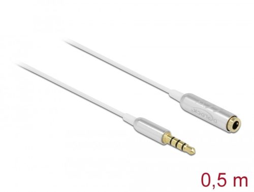 Delock Audio bővítő kábel sztereo jack 3,5 mm 4 tűs apa   anya, Ultra Slim 0,5 m, fehér