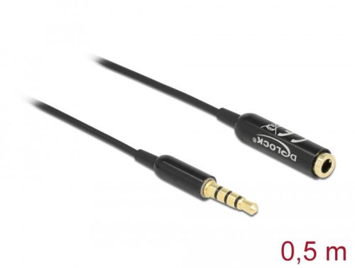 Delock Audio bővítő kábel sztereo jack 3,5 mm 4 tűs apa   anya Ultra Slim, 0,5 m, fekete