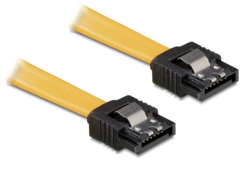 Delock SATA kábel, 10cm egyenes-egyenes, fém, sárga