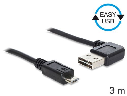 Delock EASY-USB 2.0 -A apa hajlított > USB 2.0 micro-B apa kábel, 3 m