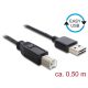 Delock Kábel, EASY-USB 2.0-s A-típusú csatlakozódugó > USB 2.0-s B-típusú csatlakozódugó, 0,5 m, fek