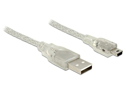 Delock USB 2.0-s kábel A-típusú csatlakozódugóval > USB 2.0 Mini-B csatlakozódugóval, 0,5 m áttetsző