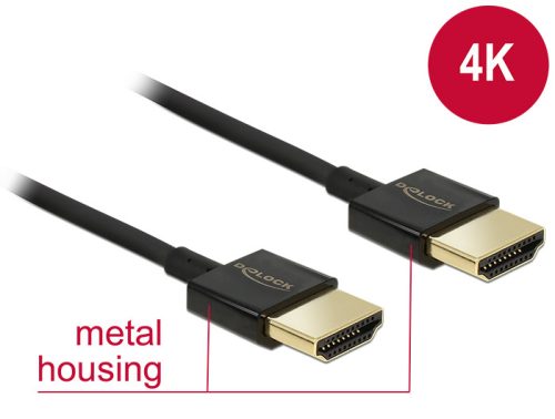 Delock nagy sebességű HDMI kábel Ethernethez - HDMI-A apa > HDMI-A apa 3D 4K 2 m Slim Premium