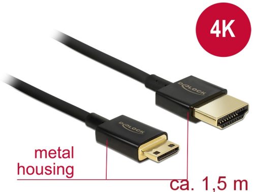 Delock Nagysebességu HDMI-kábel Ethernettel - HDMI-A > HDMI Mini-C- 3D4K, 1,5 m, vékony, prémium