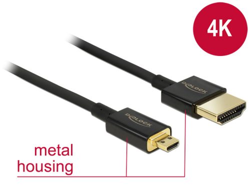 Delock kábel High Speed HDMI Ethernet - HDMI-A apa > HDMI Micro-D apa 3D 4K 4,5m Slim Prem.