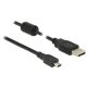 Delock USB 2.0-s kábel A-típusú csatlakozódugóval > USB 2.0 Mini-B csatlakozódugóval, 1,5 m, fekete