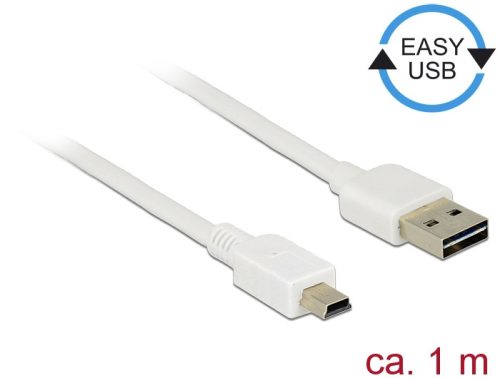 Delock Kábel, EASY-USB 2.0-s A-típusú csatlakozódugó > USB 2.0-s Mini-B-típusú csatlakozódugó, 1 m,