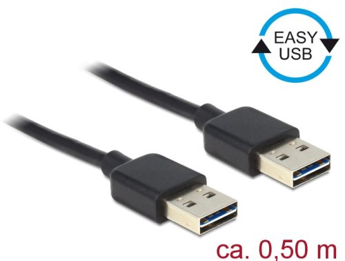 Delock Kábel, EASY-USB 2.0-s A-típusú csatlakozódugó > EASY-USB 2.0-s A-típusú csatlakozódugó, 0,5 m