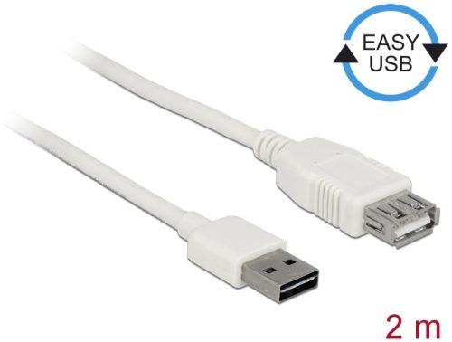 Delock Bovíto kábel EASY-USB 2.0-s A típusú csatlakozódugó > USB 2.0 A-típusú hüvely fehér 2 m