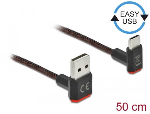Delock EASY-USB 2.0 kábel A-típusú csatlakozódugó - USB Type-C  csatlakozódugó, ívelt felfelé / lefe