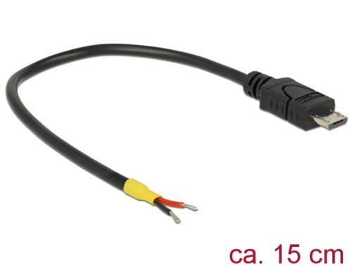 Delock USB 2.0-s kábel Micro-B-csatlakozódugóval > 2 db nyitott vezetékkel, 15 cm Raspberry Pi