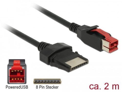 Delock PoweredUSB kábel apa 24 V > 8 tűs apa, 2 m, POS nyomtatókhoz és csatlakozókhoz