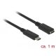 Delock Bovítokábel SuperSpeed USB (USB 3.1 Gen 1) USB Type-C dugó > hüvely, 3 A, 1,0 m, fekete