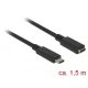 Delock Bovítokábel SuperSpeed USB (USB 3.1 Gen 1) USB Type-C  dugó > hüvely, 3 A, 1,5 m, fekete