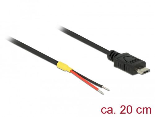 Delock USB 2.0-s kábel Micro-B-csatlakozódugóval > 2 db nyitott vezetékkel, 20 cm Raspberry Pi
