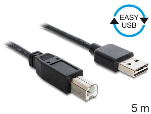 Delock Kábel, EASY-USB 2.0-s A-típusú csatlakozódugó > USB 2.0-s B-típusú csatlakozódugó, 5 m,fekete