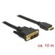 Delock Kábel DVI 18+1 csatlakozódugóval > HDMI-A csatlakozódugóval, 10 m, fekete