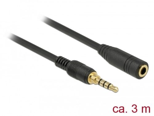 Delock Sztereó jack hosszabbító kábel 3,5 mm 4-tűs apa > anya 3 m hosszú fekete