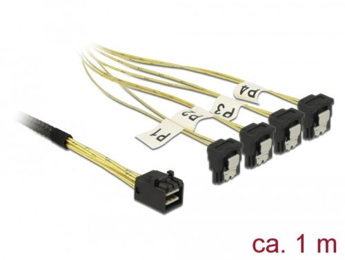 Delock Kábel Mini SAS HD SFF-8643 >4 x SATA 7 érintkezős hüvely 90 fokban ívelt 1 m