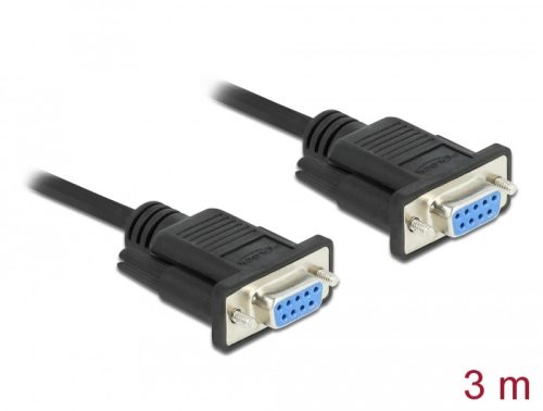 Delock Sub D9-es, null modemű, RS-232 soros kábel, anya-anya, 3 m