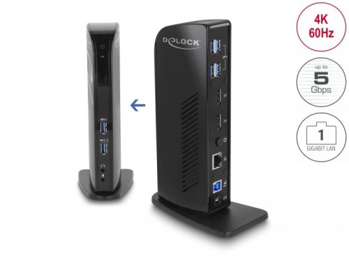Delock USB dokkolóállomás kettős DisplayPort 4K / USB 3.2 / LAN / audio (Displaylink)