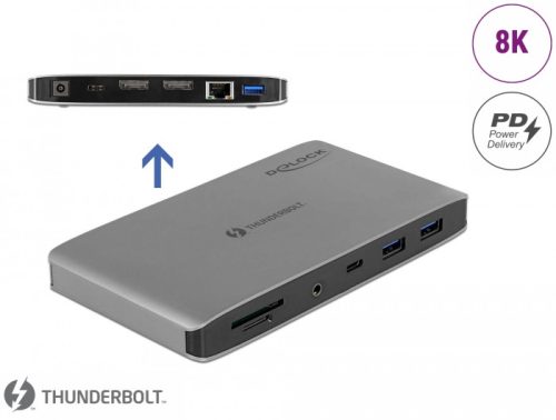 Delock Thunderbolt  3 dokkoló állomás 8K - Dual DisplayPort / USB / LAN / SD / Audio / PD 3.0
