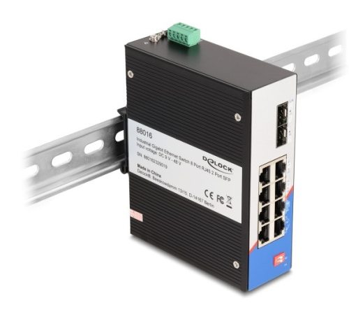Delock Ipari Gigabit Ethernet Elosztó 8 port RJ45 2 port SFP DIN sínhez