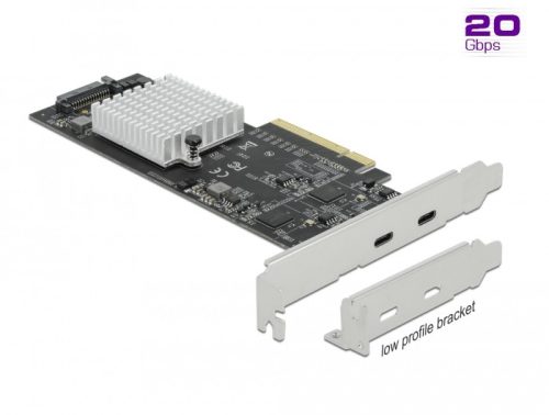Delock PCI Express x8 Kártya - 2 x külső SuperSpeed USB 20 Gbps (USB 3.2 Gen 2x2) USB Type-C  hüvely