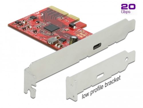 Delock PCI Express x4 Kártya - 1 x külső SuperSpeed USB 20 Gbps (USB 3.2 Gen 2x2) USB Type-C  hüvely