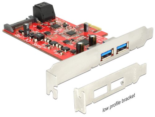 Delock PCI Express kártya > 2 x külső USB 3.0 + 2 x belső SATA 6 Gb/s - Alacsony profilú