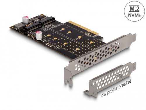 Delock PCI Express x8 kártya - 2 x belső NVMe M.2 Key M - elágazás - alacsony profilú formatényező